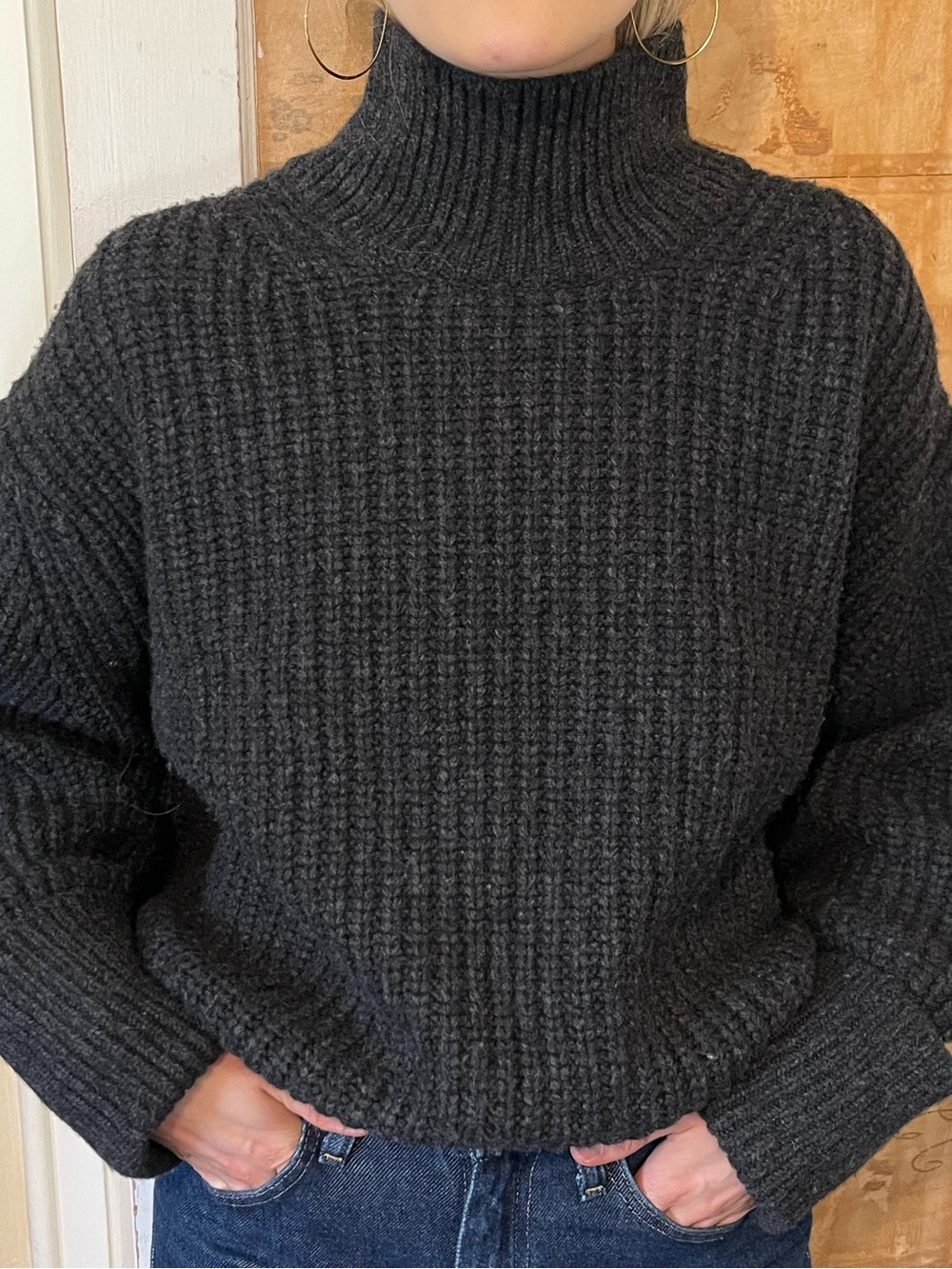 Charcoal Turtleneck Knit Sweater - Classic Cozy Style